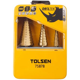Комплект свредла TOLSEN HSS със стъпала, 3 части