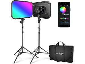Neewer RGB168 állványkészlet, 2x állandó fotólámpa készlet 18,3" RGB panel, 144x RGBWW LED, 60W