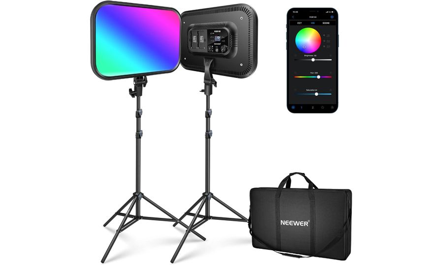 Neewer RGB168 állványkészlet, 2x állandó fotólámpa készlet 18,3" RGB panel, 144x RGBWW LED, 60W