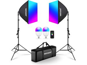 Neewer NK800 softbox stand kit, set de 2 x lumini foto permanente cu LED-uri RGB, 2 x softbox, 2 x LED-uri de 26W