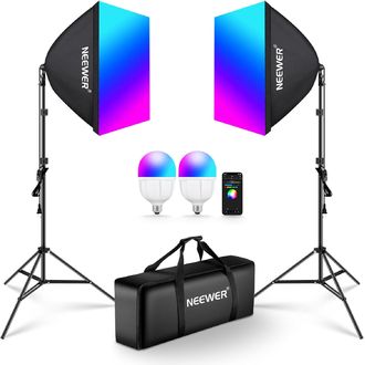 Neewer NK800 softbox stand kit, set de 2 x lumini foto permanente cu LED-uri RGB, 2 x softbox, 2 x LED-uri de 26W