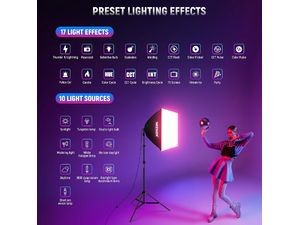 Neewer NK800 softbox stand kit, set de 2 x lumini foto permanente cu LED-uri RGB, 2 x softbox, 2 x LED-uri de 26W