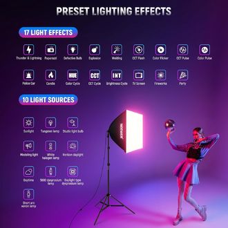 Neewer NK800 softbox stand kit, set de 2 x lumini foto permanente cu LED-uri RGB, 2 x softbox, 2 x LED-uri de 26W