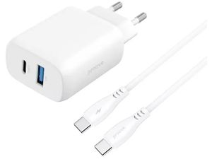 Încărcător de rețea Proove Silicone Power 2 30W (Type-C + USB) + cablu Type-C la Type-C 60W (1m)
