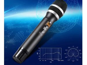 Hotec UHF bezdrátové dva mikrofony s přijímačem, dosah až 30 metrů, černé