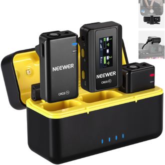 Neewer CM28 PRO, комплект 2x безжичен реверен микрофон, приемник и основа за зареждане