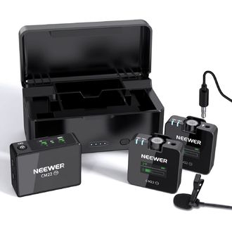 Neewer CM22, set 2x microfon de revers fără fir, receptor și bază de încărcare