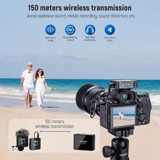 Neewer CM22, set 2x microfon de revers fără fir, receptor și bază de încărcare