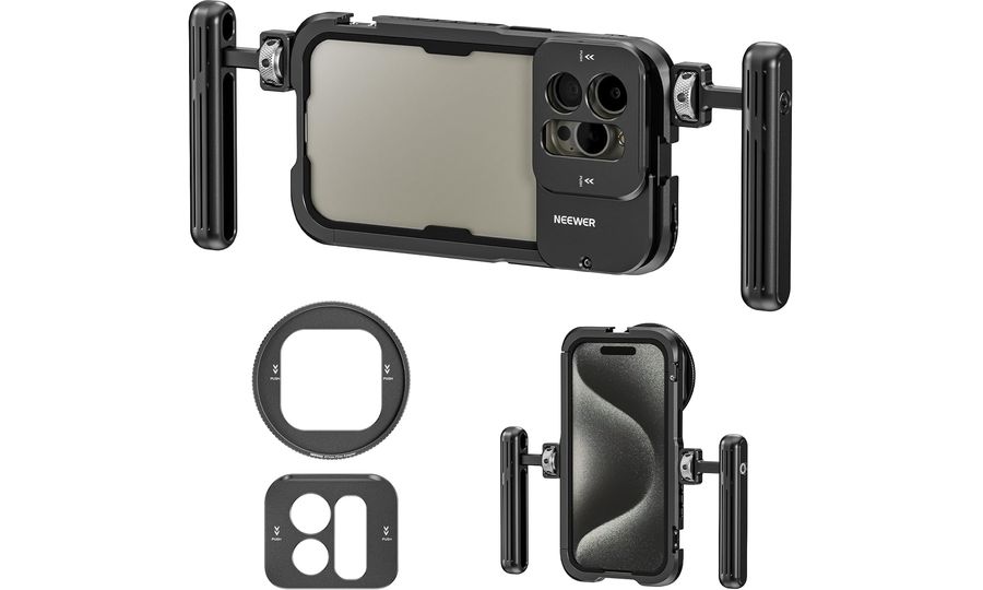 Neewer PA024k készlet, ultra stabilizáló ketrec + 2x fogantyú iPhone 15 MAX, 15 PRO MAX készülékhez