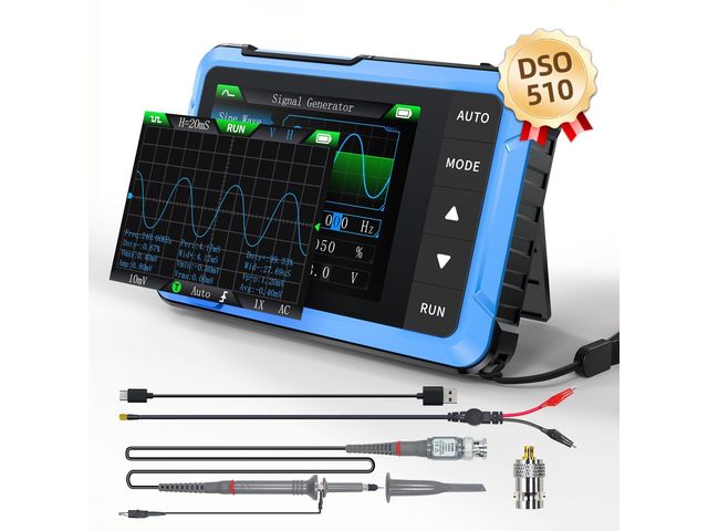 conținutul pachetului Osciloscop digital portabil FNIRSI DSO510 și generator de semnal, 10 MHz