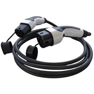 Кабел за зареждане EcoVolter за електрически превозни средства Type2, 11kW 3x16A 5m, бял край с бутон Tesla