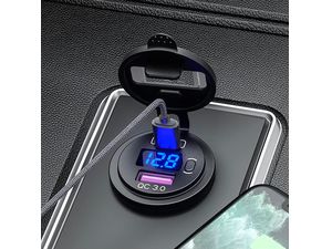 Încărcător încorporat rezistent la apă cu monitor de tensiune, USB+USB-C, încărcare rapidă QuickCharge 3.0/PD30W
