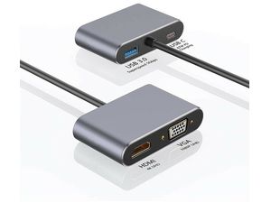 Mobilly 4in1 USB-C zu HDMI, VGA, USB3.0 Adapter mit Power Delivery 87W