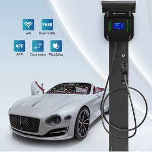 AUXUS Wallbox 11kW EV nabíjecí stanice pro elektromobily, aplikace, 5m kabel, APP+RFID, černá