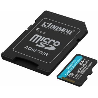 Kingston Canvas Go Plus Gen4 microSDXC 64GB U3/V30/A2, 200 MB/s viteză de citire + adaptor SD