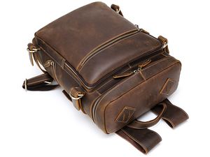Tiding kožený batoh, pravá hovězí kůže, černá, pro 15,6" notebook, s kapsami na zip