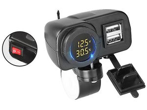 Încărcător rezistent la apă cu monitor de tensiune și termometru pentru ghidon, 2x USB, încărcare rapidă QC3.0 36W