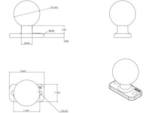 RAM Mounts obdélníkový úchyt na šrouby nebo vruty, 2,5 x 5 cm, s kulovým čepem 1,5", RAM-202U-12