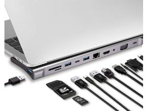 USB-C HUB 11v1 (USB-C PD, HDMI 4K, VGA, LAN RJ45, 3x USB 3.0, SD, microSD, hang)