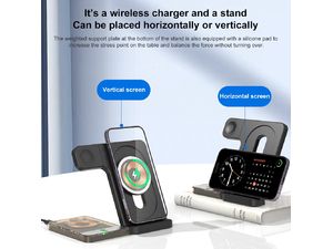 Безжично зарядно устройство със стойка 15W Qi, съвместимо с Magsafe 5in1