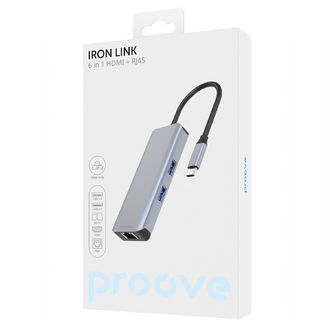 Proove IRON LINK 6w1 hub Type-C, 2x USB 3.0, czytnik SD/TF, RJ45 (LAN), HDMI, aluminium, dla Windows/Mac