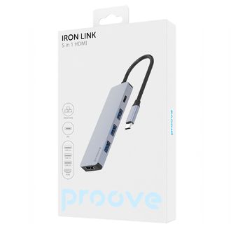 Proove IRON LINK 5in1 хъб Type-C, 3x USB 3.0, HDMI, Type-C, алуминий, съвместим с Windows/Mac