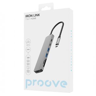 Proove IRON LINK 7v1 vozlišče Type-C, 2x Type-C, 2x USB 3.0, HDMI, bralnik SD/TF, aluminij, za vse operacijske sisteme