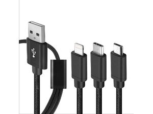Cablu de încărcare împletitură 3in1 USB-C, Lightning, MicroUSB pentru încărcarea simultană a până la 3 telefoane