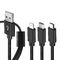 Cablu de încărcare împletitură 3in1 USB-C, Lightning, MicroUSB pentru încărcarea simultană a până la 3 telefoane