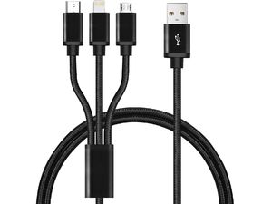 Cablu de încărcare împletitură 3in1 USB-C, Lightning, MicroUSB pentru încărcarea simultană a până la 3 telefoane