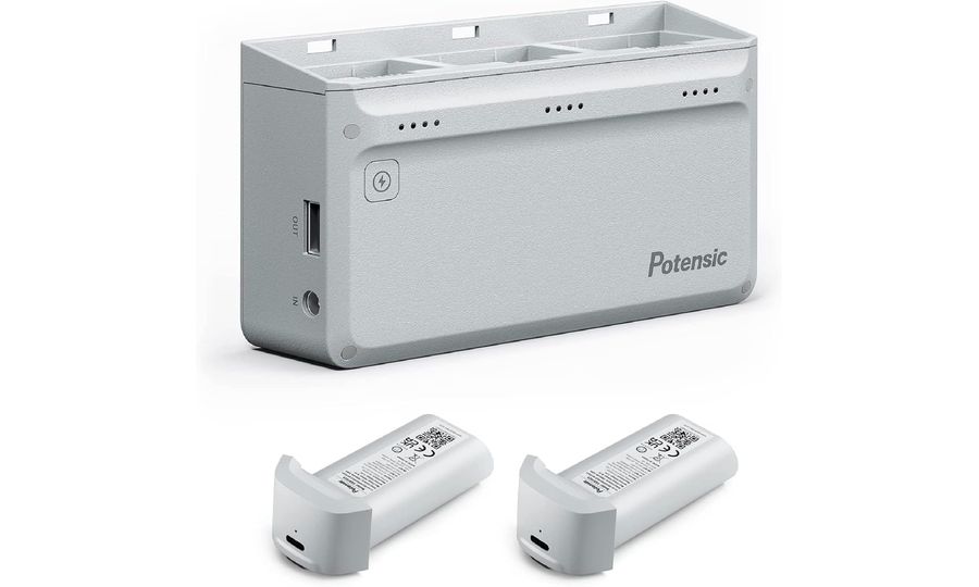 Încărcător rapid Potensic cu 3 poziții pentru Atom 4K SE 60W More Power, kit cu adaptor AC și 2x baterii