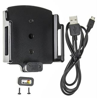 Brodit držák do auta nastavitelný s microUSB a nabíjením z cig. zapalovače/USB š.75-89 mm, tl. 12-16