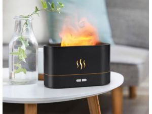 Aromadiffúzor többszínű LED-es tűzvetítéssel, fekete színben