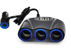 Autós szivargyújtó hub 3xCL 120W töltővel 3x USB 3,1A kábellel