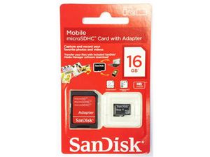 SanDisk microSDHC 16GB Class 4 paměťová karta + SDHC adaptér