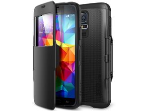 Spigen Slim Armor View Flip Case für Samsung Galaxy S5, schwarz