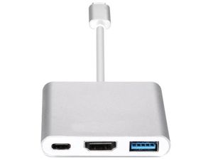 USB-C adaptér na HDMI, USB 3.0, USB-C pro telefony nebo laptopy, s podporou nabíjení telefonu