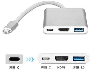 USB-C adaptér na HDMI, USB 3.0, USB-C pro telefony nebo laptopy, s podporou nabíjení telefonu