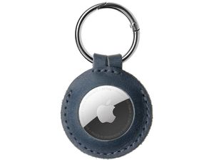 RÖGZÍTETT tok Apple AirTaghez valódi marhabőrből karabinerrel, kék