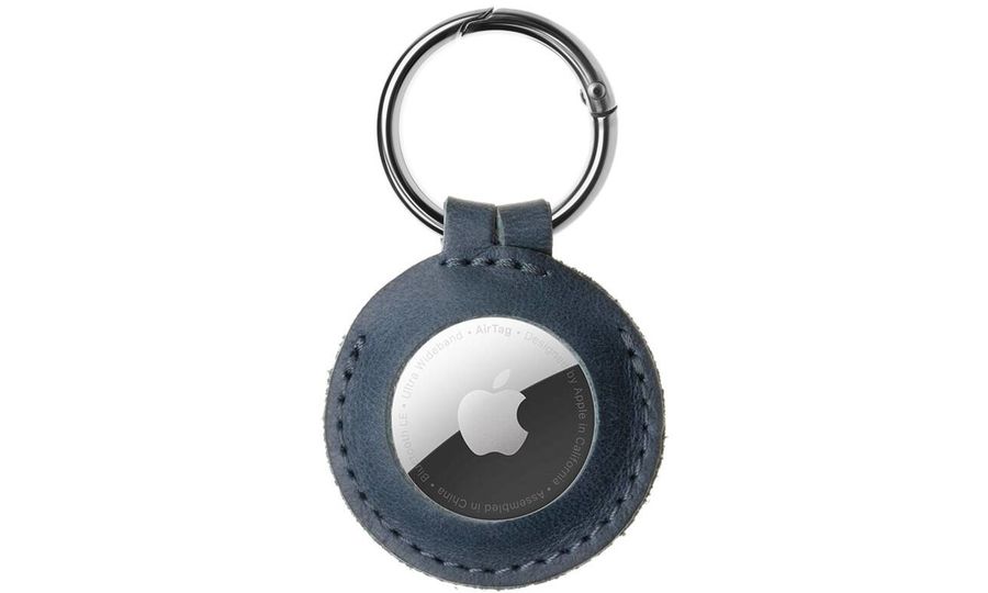 RÖGZÍTETT tok Apple AirTaghez valódi marhabőrből karabinerrel, kék