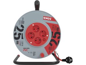 Hosszabbító kábel dobon 25 m / 4 aljzat / piros / PVC / 230 V / 1 mm2