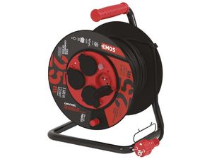Cablu prelungitor pentru exterior pe rolă 25 m / 4 buc. / negru / cauciuc-neopren / 230V / 2,5 mm2