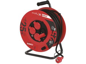 Cablu prelungitor exterior pe tambur 25 m / 4 prize / negru / cauciuc / 230 V / 1,5 mm2