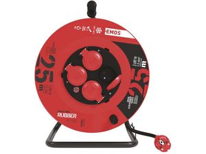 Cablu prelungitor exterior pe tambur 25 m / 4 prize / negru / cauciuc / 230 V / 1,5 mm2