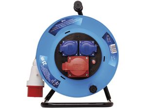 Venkovní prodlužovací kabel na bubnu 25 m / 3 zásuvky / černý / guma / 230V/400V / 1,5 mm2