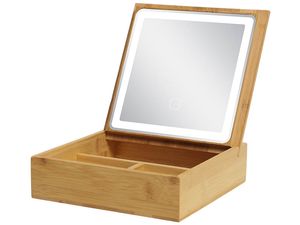 LED zrcadlo s osvětlením, zabudované do šperkovnice a boxu pro makeup, dřevo