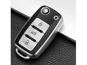 Mobilly védőtáska Škoda/Volkswagen/Seat autókulcsokhoz, kilökő kulccsal, ezüst színű