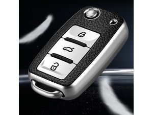 Mobilly védőtáska Škoda/Volkswagen/Seat autókulcsokhoz, kilökő kulccsal, ezüst színű