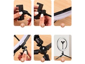 Inel selfie, iluminare LED, suport pentru telefon, 10"