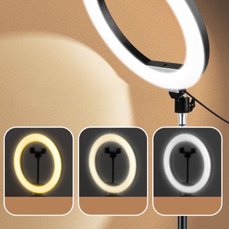 Inel selfie, iluminare LED, suport pentru telefon, 10"